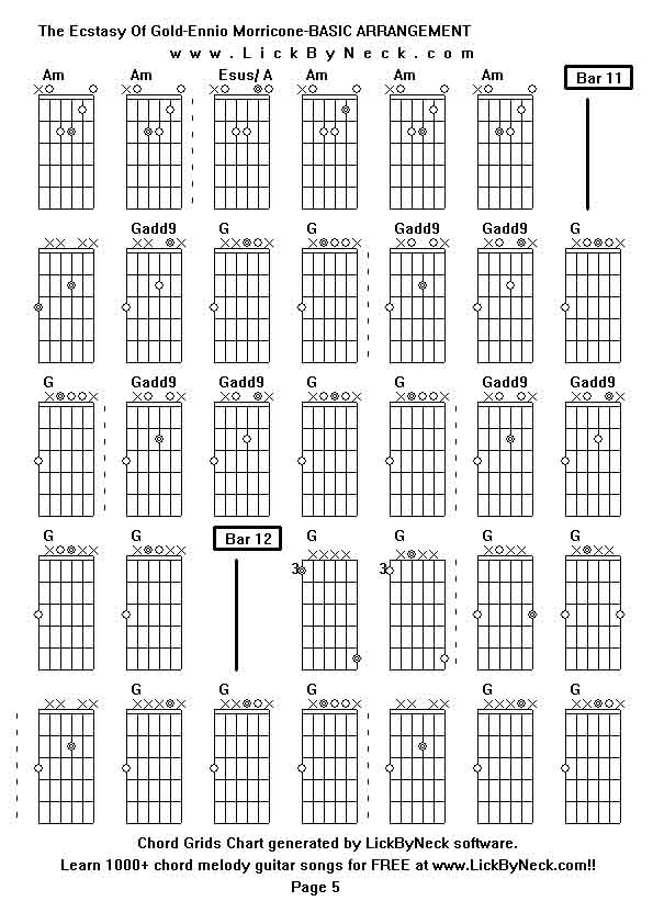 Chord Grids Chart of chord melody fingerstyle guitar song-The Ecstasy Of Gold-Ennio Morricone-BASIC ARRANGEMENT,generated by LickByNeck software.